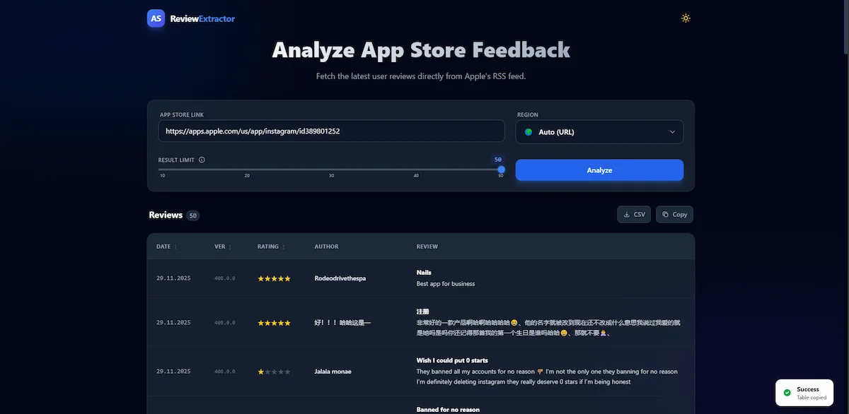 App Store Reviews Extractor